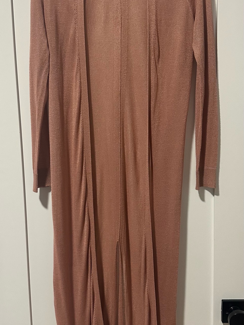 White House Black Market Long Open-Front Cardigan in Dusty Rose